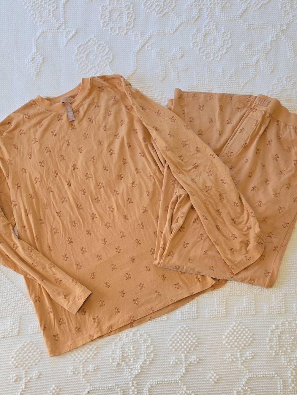 SKIMS Boyfriend Medium Long Sleeve Loose Pant Loungewear Caramel Gingerbread PJ